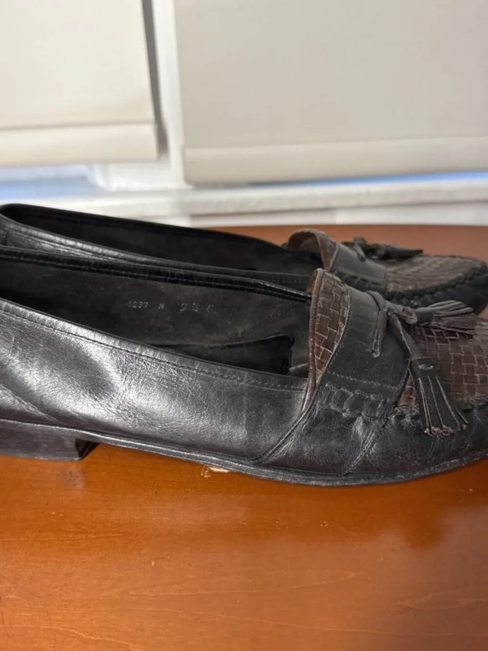 Cole Haan Italy 2 Tone Black Brown Woven Leather Loafers Resort Mens 9.5 Old $